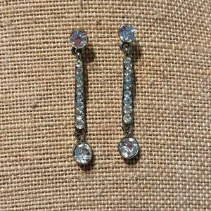 Cubic Zirconia Bar Crystal Pierced Drop Dangle Earrings Silver-tone OS